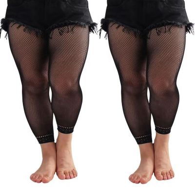 2 Pairs Plus Size Fishnet Stockings Sheer Tights for Women Ultra Thin High Wa...